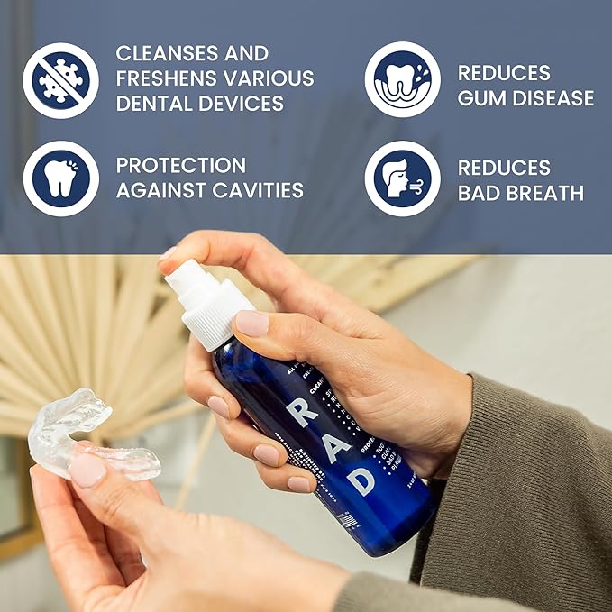 RAD FRESH - Natural Mouth Guard Cleaner with Food-Grade Hydrogen Peroxide, Easy-to-Use, No-Rinse-Formula Retainers Cleaner for All Oral Devices Like Aligners, Dentures & More, 1 Pack, 3.4 oz