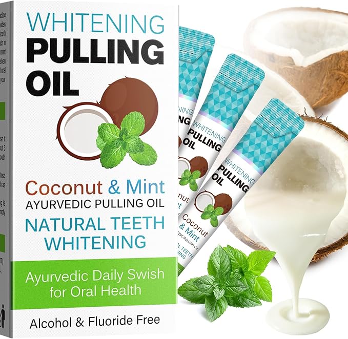 Coconut Pulling Oil, Oil Pulling Travel Sachets 20Pcs, Mint Oil Pulling Mouthwash for Teeth Travel Sizes, Natural Coconut Oil Pulling with Coconut & Peppermint Oil-Mouthwash