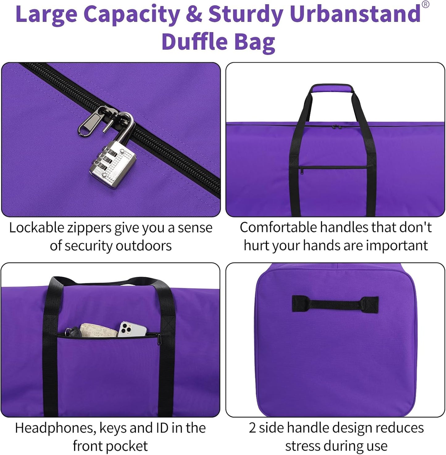 52 Inch Large Duffle Bag for Travel Camping Sport Equipment Storage Bag with 2-way Lockable Zippers Purple