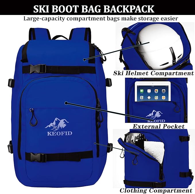 KEOFID 50L Ski Boot Bag Backpack, Waterproof Ski Bag, Travel Backpack for Ski Helmet, Snowboard