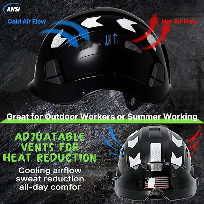 AOLAMEGS Construction Safety Hard Hat - ANSI Z89.1 Type Ι OSHA Approved Safety Helmets with Chin Straps Lightweight Reflective Vented ABS Hard Hats For Men Women Industrial Workwear 6-point Suspension