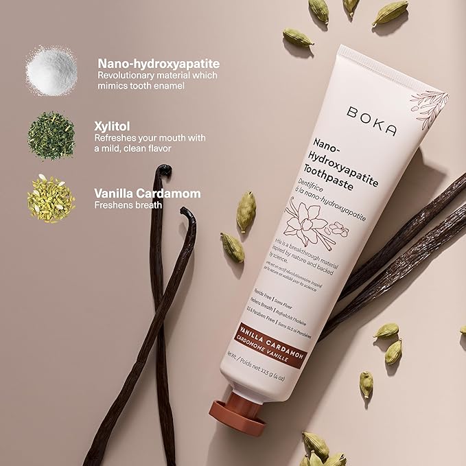Boka Fluoride Free Toothpaste, Nano Hydroxyapatite Toothpaste, Appropriate for Sensitive Teeth - for Adult, Kids Oral Care - Vanilla Cardamom Flavor, 4 Fl Oz 1Pk US Manufactured