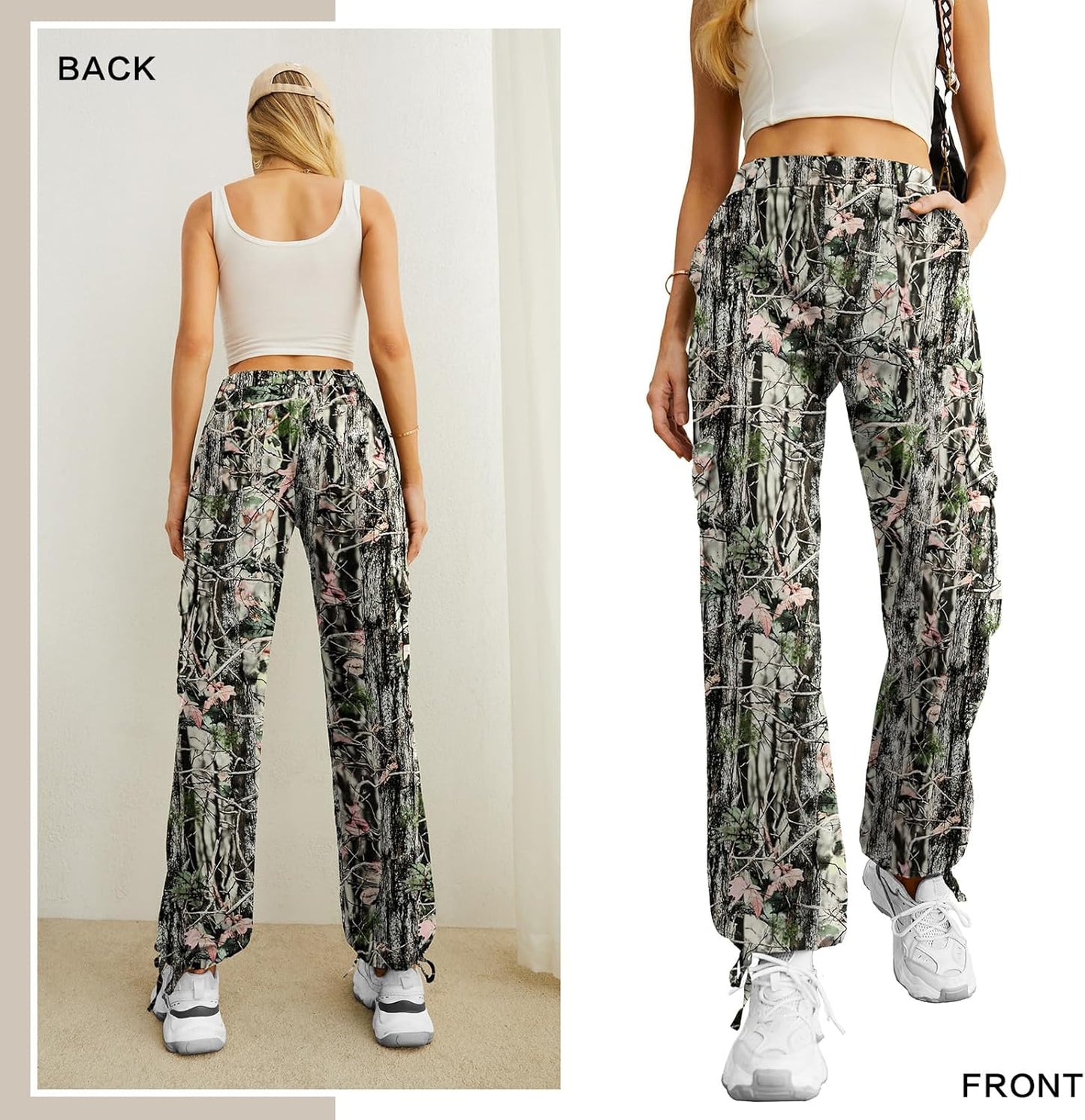 Lepunuo Women's High Waisted Cargo Pants Travel Y2K Streetwear Baggy Stretchy Pants with 6 Pockets Drawstring Ankle Cuffs
