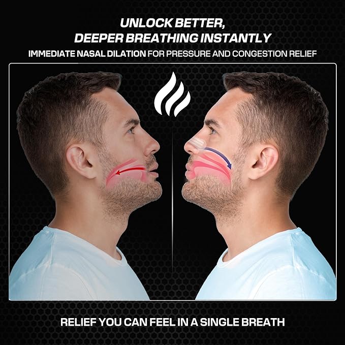 Performance Nose Strips for Breathing (60 Count) - Oil & Sweat Proof Adhesive - Athletic Nasal Strips for Snoring & Sleeping - Wide Body, Universal Fit, Extra Strength (Clear)