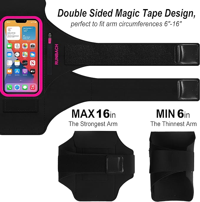 Armband for iPhone 16 Pro Max/16 Plus/15 Pro Max/15 Plus/14 Pro Max/13,12,11,Pro Max/Plus Models,Sport Armband with Zipper Slot for Airpods and Keys (Pink)