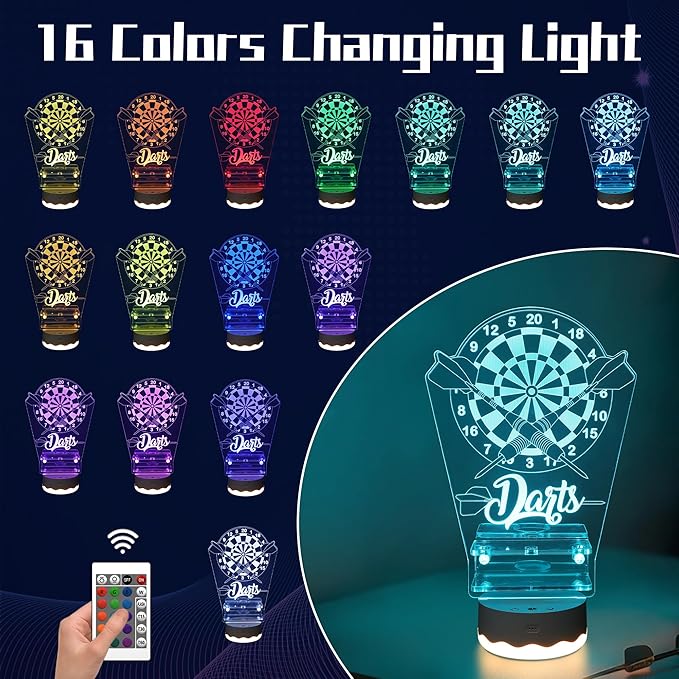 Light Up Dart Holder, 16 Colors Changing Lights Acrylic Dart Holder Stand with Remote Control, Birthday Christmas Gifts for Men Player or Darts Enthusiasts