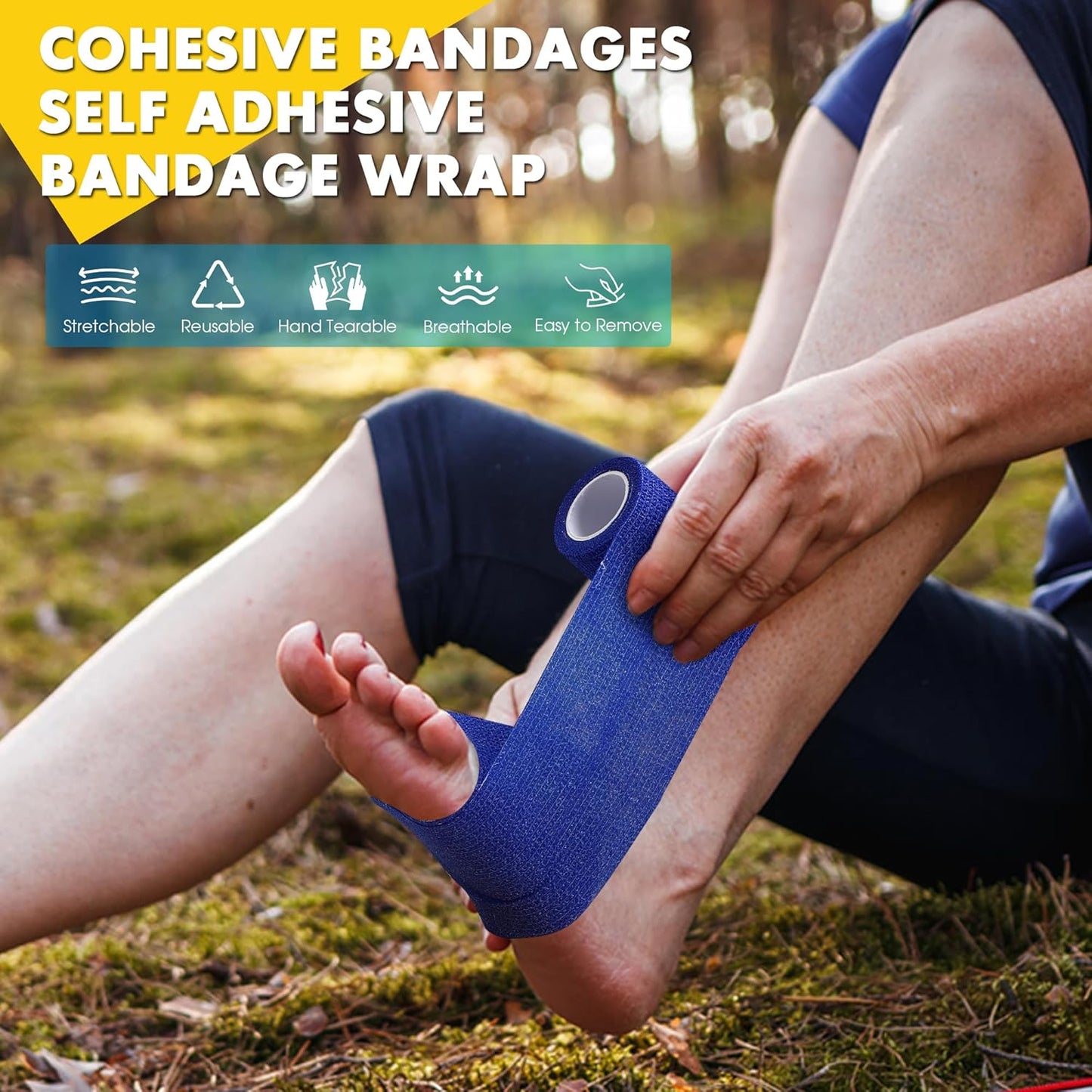 4 Pack Self Adhesive Bandage Wrap, 6 in x 5 Yards Non-Woven Self Adherent Cohesive Bandage, Vet Wrap Wound Tape for Thumb Finger Wrist Knee Ankle, White