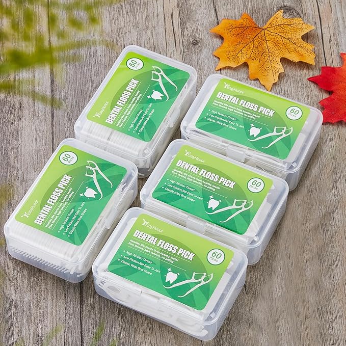 Dental Floss Picks, 5 Travel Floss Cases 300 Counts Dental Flossers,Floss Sticks,Tooth Floss,Dental Sticks,Dental Picks Disposable,Teeth Flossers Picks,Gift 1 Mini Toothpick Box.