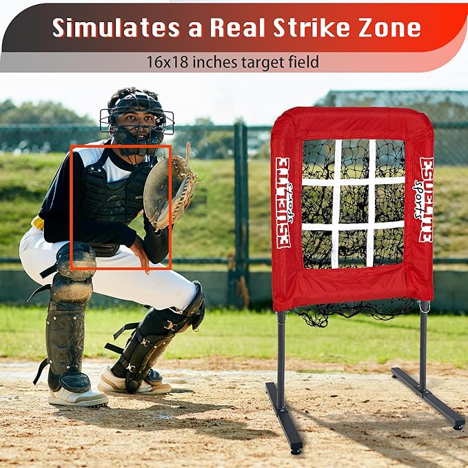 9 Hole Pitching Net with Strike Zone, Baseball Pitching Target, Softball Pitching Net, Portable Pitcher Training Equipment Height Adjustable