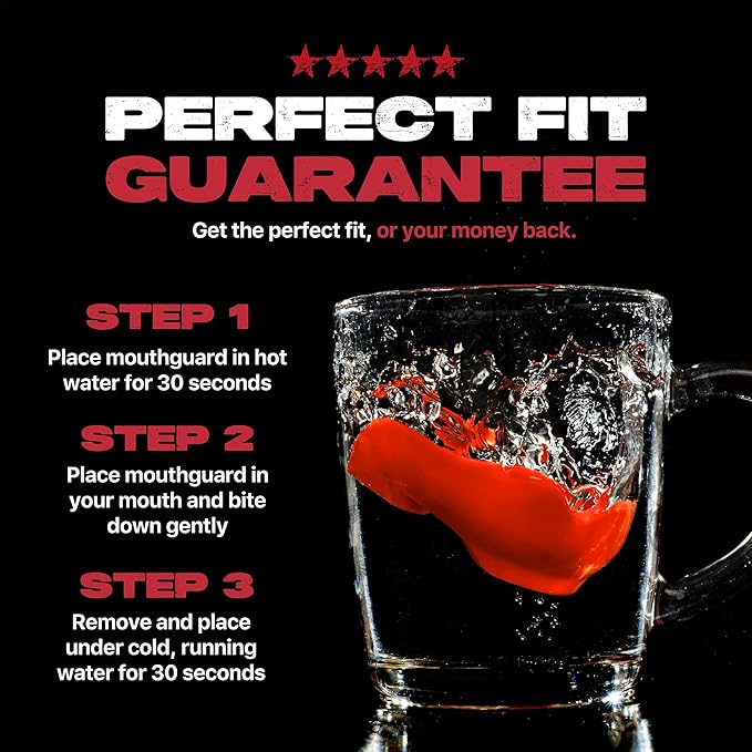 SAFEJAWZ Mouthguard for Braces, Upper & Lower Protection Remoldable Mouth Guard with Case for Boxing, Basketball, Football, MMA, Lacrosse, Hockey and All Contact Sports One Size (Red)