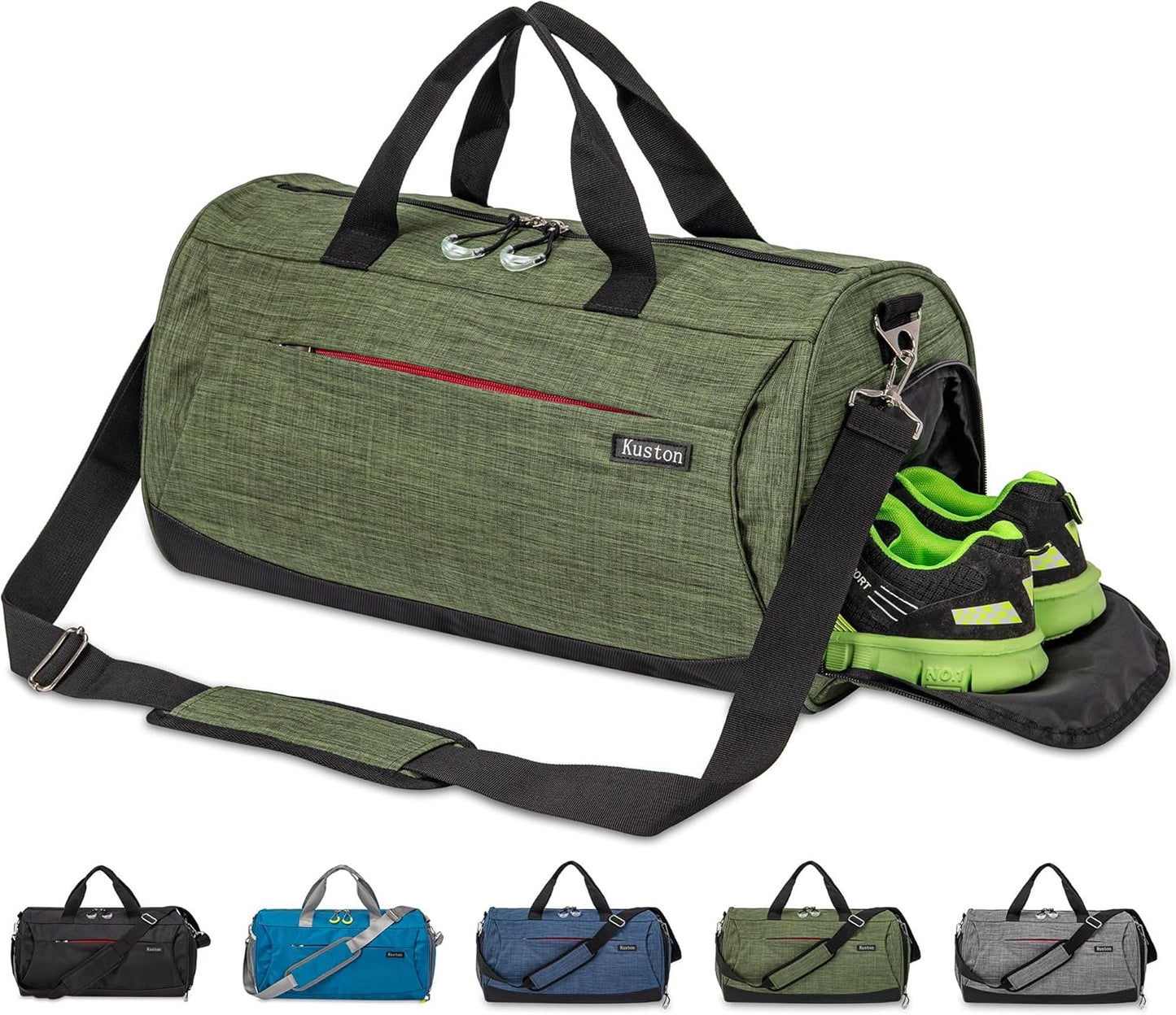 Kuston Sports Gym Bag with Shoes Compartment, Trolley Sleeve and Wet Pocket Gym Duffel Bag Overnight Bag-Upgraded