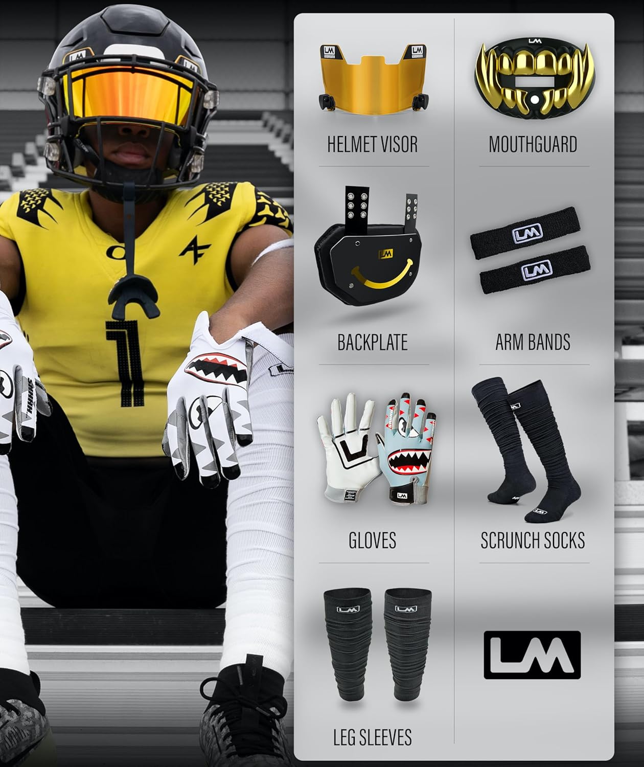 Loudmouth Football Mouth Guard - 3D Chrome Beast Football Mouthpiece, Fits Adult & Youth Ages 5+, Accessories Mouth Guard (3D Beast - Chrome White/Gold)