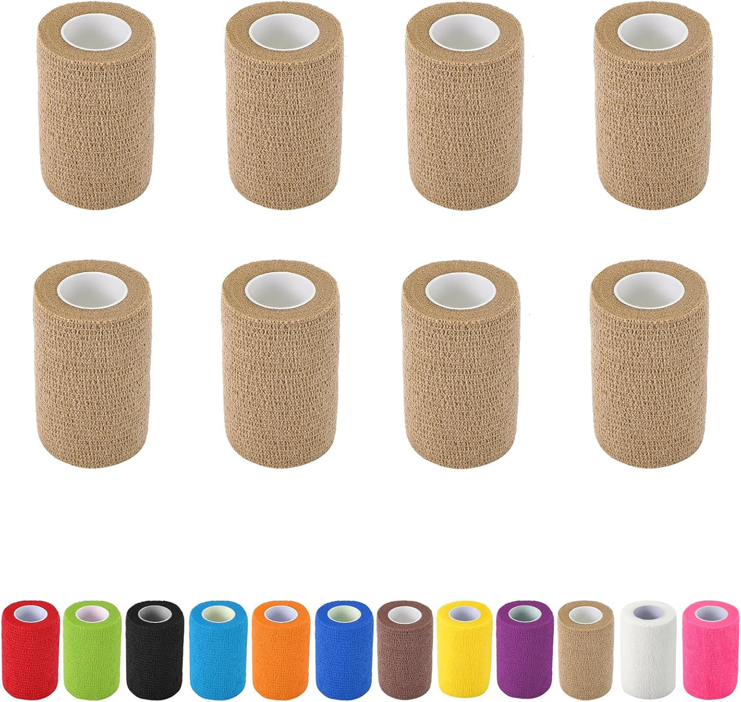 8 Pack Self Adhesive Bandage Wrap, 3 in x 5 Yards Non-Woven Self Adherent Cohesive Bandage, Vet Wrap Wound Tape for Thumb Finger Wrist Knee Ankle, Skin