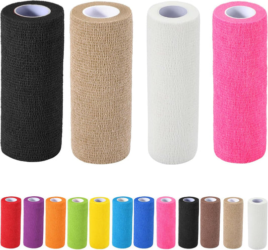 4 Pack Self Adhesive Bandage Wrap, 6 in x 5 Yards Non-Woven Self Adherent Cohesive Bandage, Vet Wrap Wound Tape for Thumb Finger Wrist Knee Ankle, Mix Colors