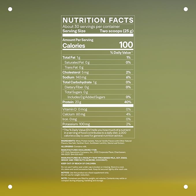 LTH Flex Whey Protein Isolate - Trusted by Life Time Fitness Members - Lactose-Free Protein Powder - NSF Certified for Sport - Low Fat, No Added Sugar & Low Carb - Vanilla (30 Servings)