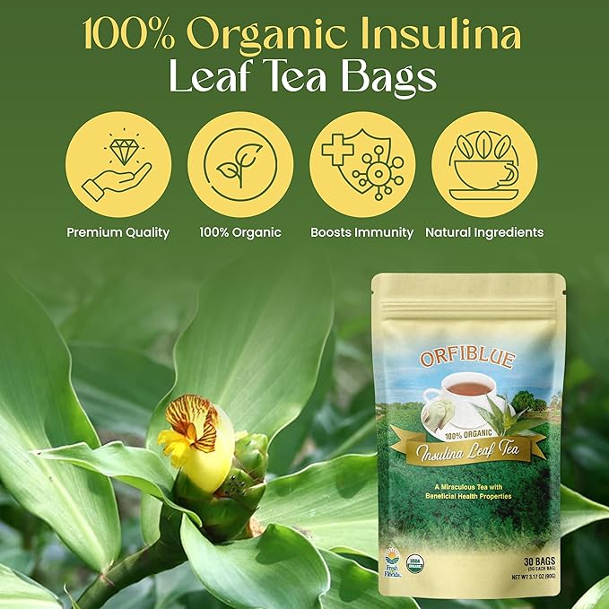 100% Organic Insulina Leaf Tea bags | Organic Herbal Teas | Premium Quality & Flavorful Blends - 0 Sugars, 0 Carbs, 0 Fats, 1% Sodium (25mg) | Rich in Vitamins - Detox, Immunity, Wellness & More