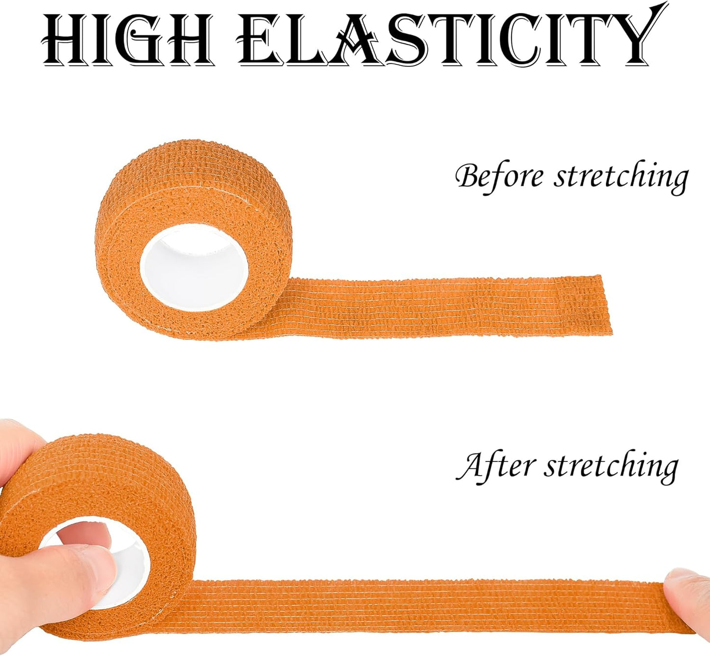 8 Rolls 1” Cohesive Bandage Self Adherent Bandage Wrap Breathable Vet Tape Elastic Adhesive Bandage for Sports, Wrist, Ankle, Tattoo Wraps(Orange)