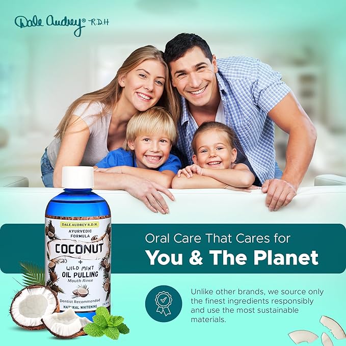 Coconut Oil Pulling for Teeth and Gums, Alcohol & Fluoride-Free Organic Pulling Oil, Oil Pulling Mouthwash Oral Health Rinse for Fresh Breath & Gum Care, Whitening Mouthwash Removes Bad Breath-8 FL Oz