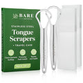 Bare Botanics Tongue Scraper 2 pcs | Durable Stainless-Steel and Reusable Tongue Cleaner w/Case | Compact Oral Hygiene Tool