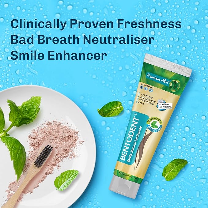 Bentodent Remineralizing Fluoride Free Toothpaste, Organic & Natural with Calcium Bentonite Clay, SLS Free, Whitening for Sensitive Teeth, Vegan (Premium Mint Combo)