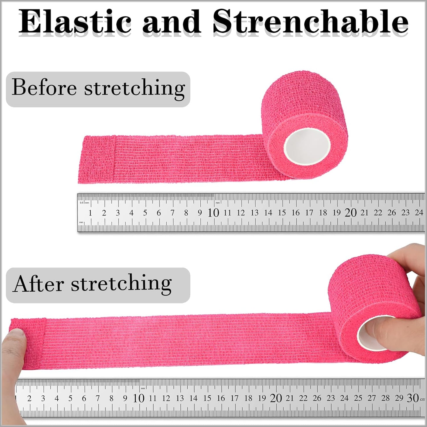 8 Pack 2 in x 5 Yards Cohesive Wrap Self Adhesive Bandage Wrap Elastic Self Adherent Wrap Self Stick Vet Tape for Athletic, Wrist, Ankle, Knees, Pets (Pink)