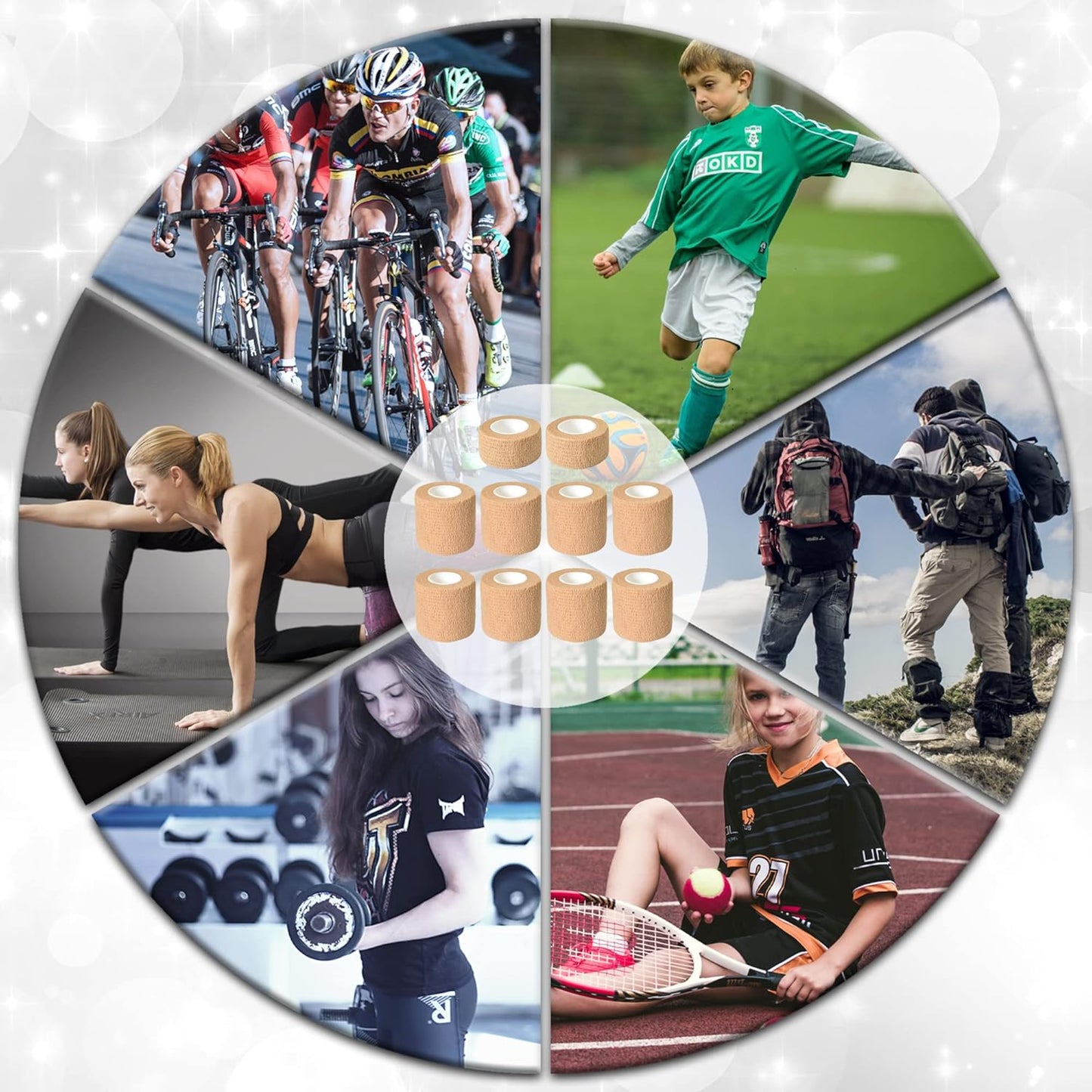 10 Pack Self Adherent Bandage Wrap Elastic Cohesive Bandage Self Adhesive Tape Vet Wrap Tape 2 Size (8Pack 2'' and 2Pack 1''), Skin Color