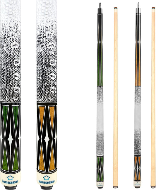 HomeSeason Pool Cue Stick 58" Billiard Cue Sticks 3D Printed Grip Professional Low Deflection Pool Sticks Maple Wood Pool Sticks 13mm Tip