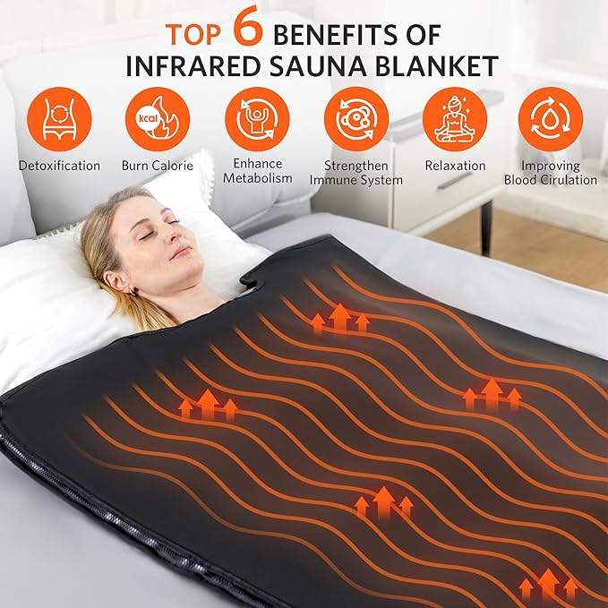 Low EMF Portable Infrared Sauna Blanket for Detox and Home Relaxation, Adjustable 1-60 Min Timer, 95-167℉ Temp Range, 6 ft x 2.95 ft, Durable PU Leather Cover