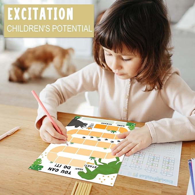 10 Dinosaur Reward Chart with 216 Round Stickers, Incentive Behavior Chart for Kids at Home Classroom, Kids Routine Daily Chore Sticker Chart-A09