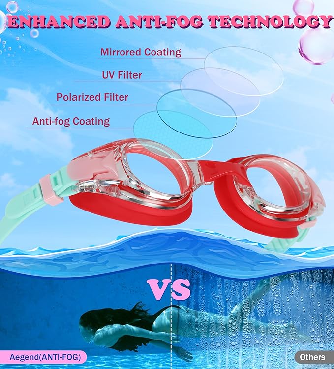 Aegend 2 Pack Kids Goggles, Swimming Goggles for Kids Age 4-16 Boys and Girls Youth, Anti-Fog Waterproof Anti-UV Pool Goggles