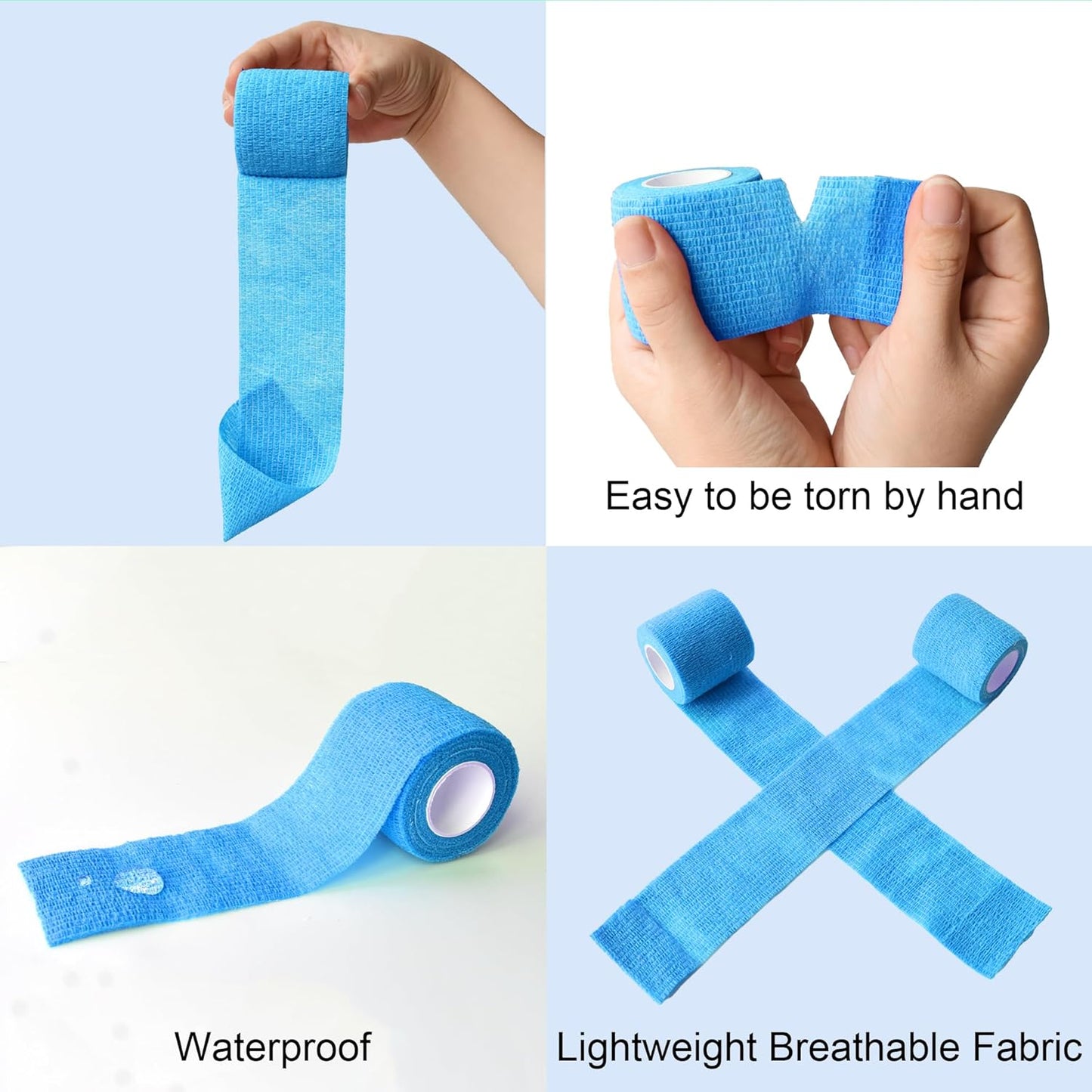 10 Pack Self Adherent Bandage Wrap Elastic Cohesive Bandage Self Adhesive Tape Vet Wrap Tape 2 Size (8Pack 2'' and 2Pack 1''), Light Blue