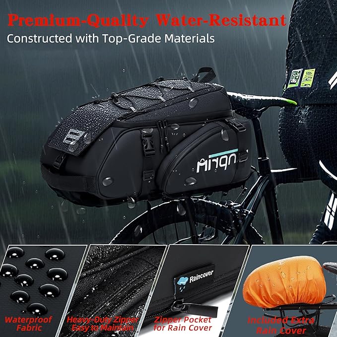 19L Reflective Bike Rack Bag Large Capacity Waterproof Rear Bag with Rain Cover E-Bike Bicycle Accessories Basket Storage Crossbody Saddle Shoulder Rear Seat Luggage Pouch Bag Accesorios Bicicletas