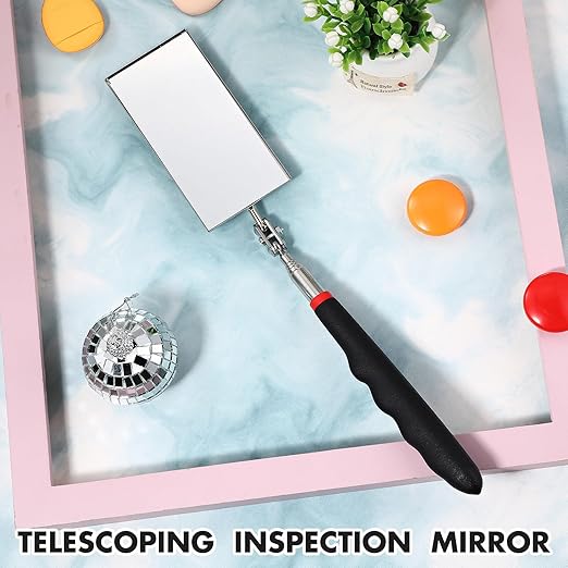 1 Pcs Telescoping Inspection Mirror Mechanics Automotive Tool with Long Handle Extendable Mirror on a Stick for Technicians Mechanics Contractors Checking Observation(Black,Square)