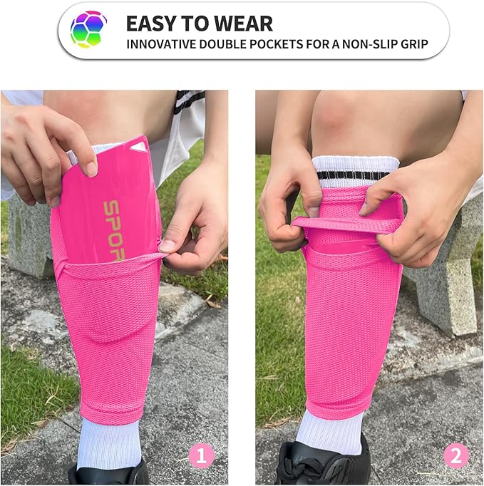 Kids Youth Soccer Shin Guards with Sleeves, Slip in Shinguards Soccer Shin Pads for 3-15 Years Old Boys Girls Child Teens