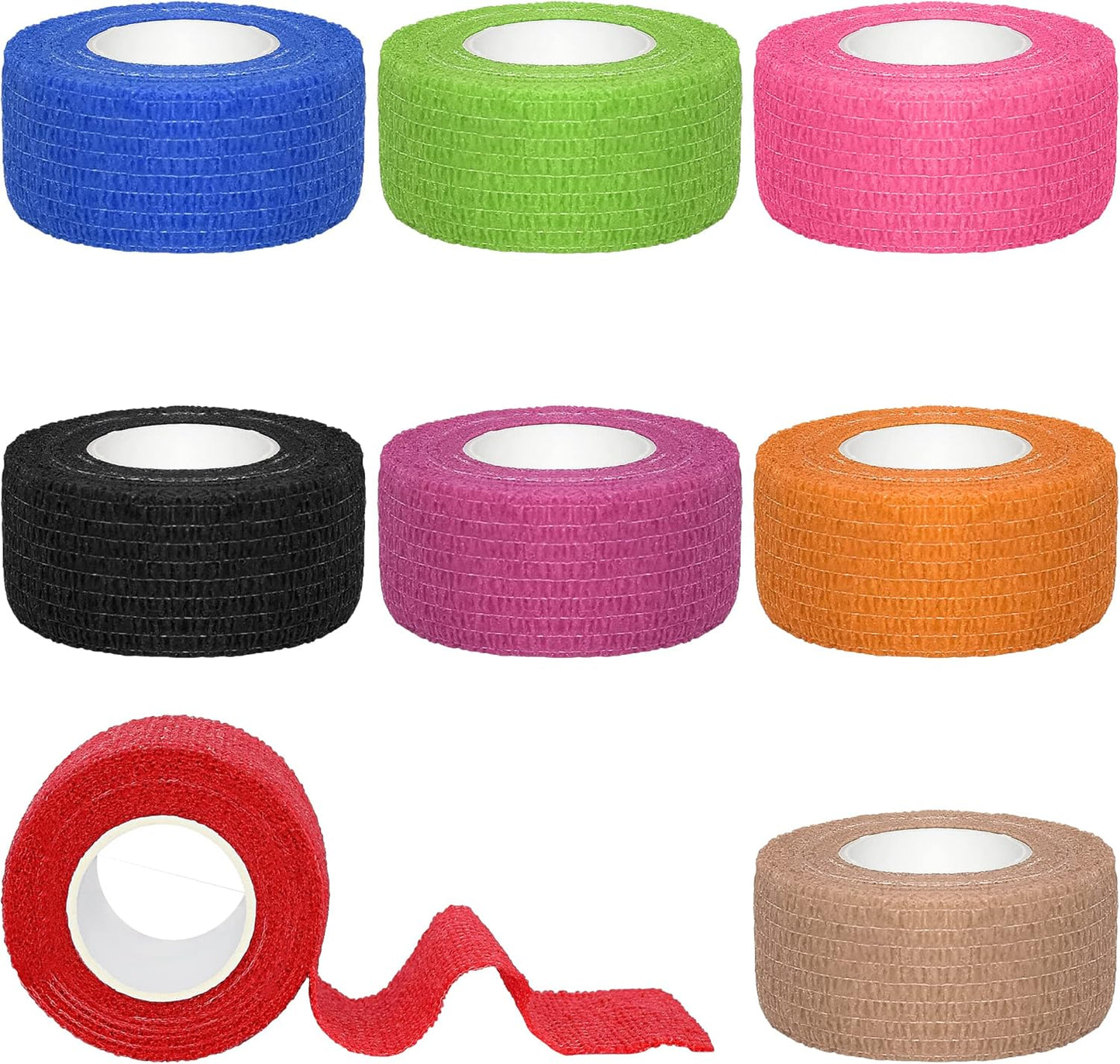 8 Rolls 1” Cohesive Bandage Self Adherent Bandage Wrap Breathable Vet Tape Elastic Adhesive Bandage for Sports, Wrist, Ankle, Tattoo Wraps(Rainbow Colors)