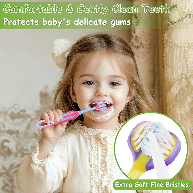 Toddler Toothbrush 8 Pack, Soft Baby Toothbrush Efficient 3 Sided Kids Tooth Brush for Ages 1-12 Years, Infant Training Tooth Brush Complete Tooth and Gum Care, Easy to Grip(Patent)