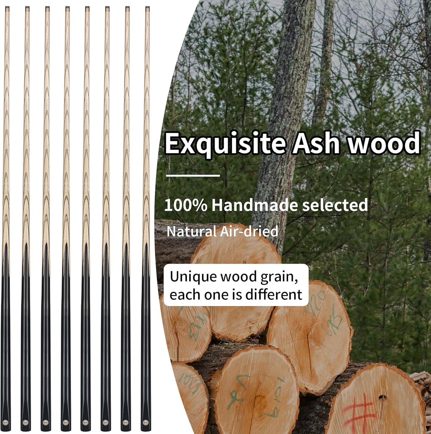 Kmise Pool Cue Sticks, 41"/57“/58" Hardwood Pool Cue Set of 4/6/8, 13OZ/20OZ with 13/10 MM Brass Tips, Table Billiard Cue Stick for Bar, Home, Billiard Room