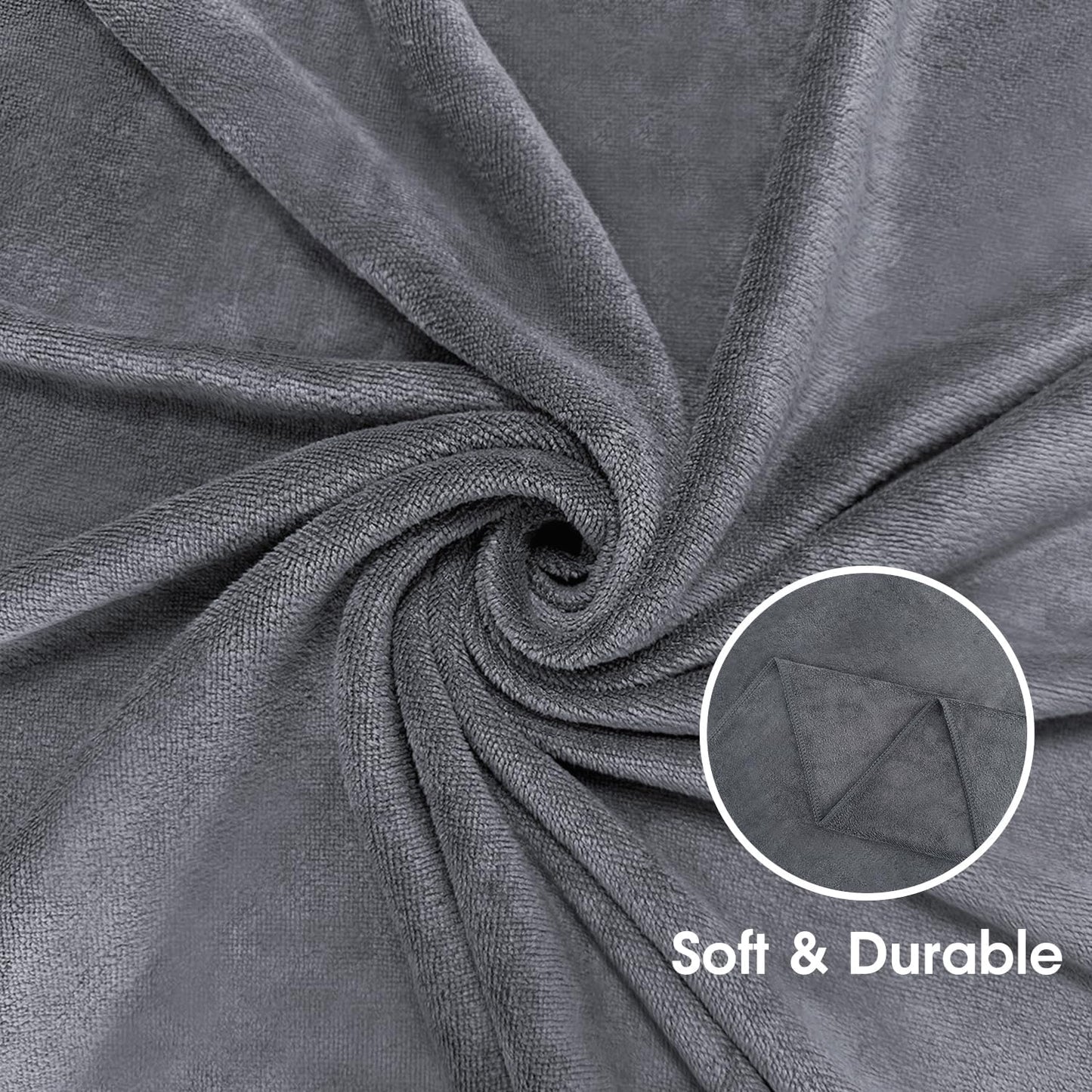 JML Microfiber Bath Towel Set, 6 Pack 30" x 60", Large, Soft Absorbent Microfiber Hair Towels for Adult, Men, Body, Grey