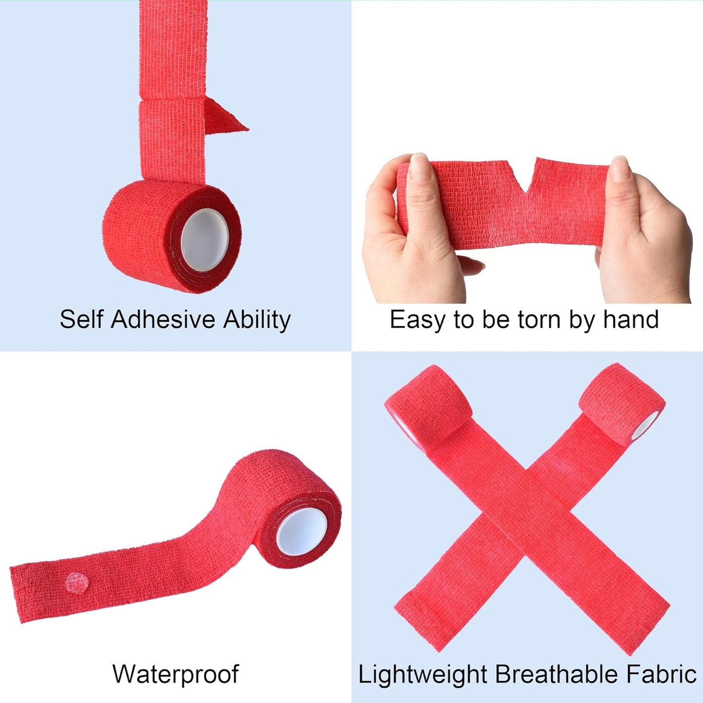 15 Pack Cohesive Wrap 2 Inch x 5 Yards Self Adherent Vet Tape for Pets, Elastic Self Adhesive Bandage Wrap for Sports, Finger, Wrist, Ankle (Red)