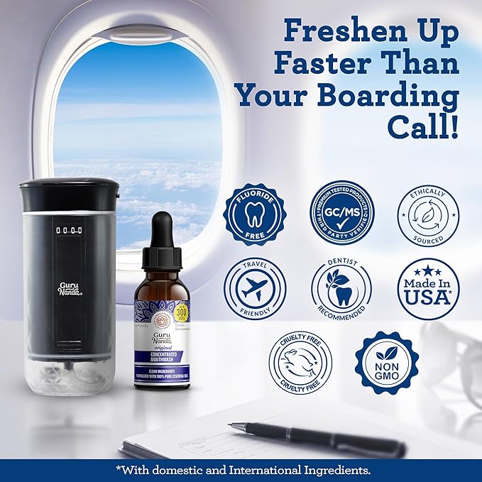 GuruNanda Concentrated Mouthwash (3x2 fl oz), Supports 300 Rinses, Aids in Fresh Breath, Fluoride-Free, Mint Mouthwash with Natural Essential Oils