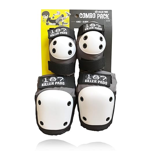 187 Killer Pads Knee Pads, Elbow Pads Combo Pack, Grey, Large/X-Large