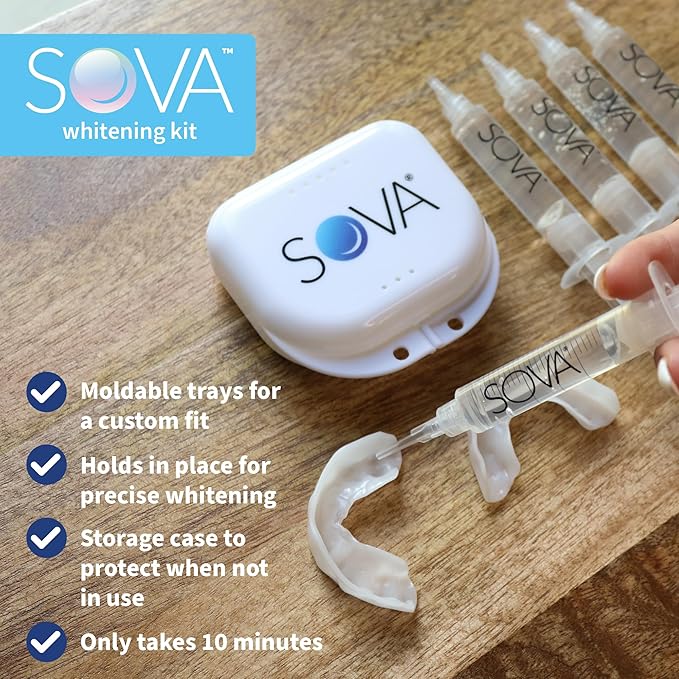 SOVA White - Teeth Whitening Kit - Includes 2 Custom-Fit Trays, 5 Whitening Gel Applicators & Protective Case - Peroxide for Extreme Whitening - BPA, Latex, Phthalates & PVC Free