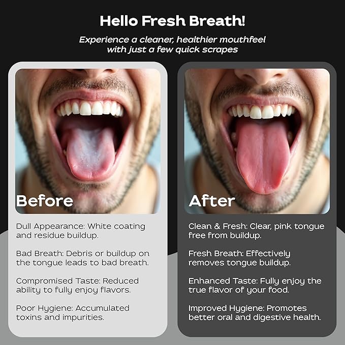 Justnatur 100% Pure Stainless Steel | Ultimate Tongue Cleaner for Fresher Breath | Reusable Metal Tongue Scraper for Adults & Kids | Extra Durable Tongue Cleaning Tool (30g Pack of 2)