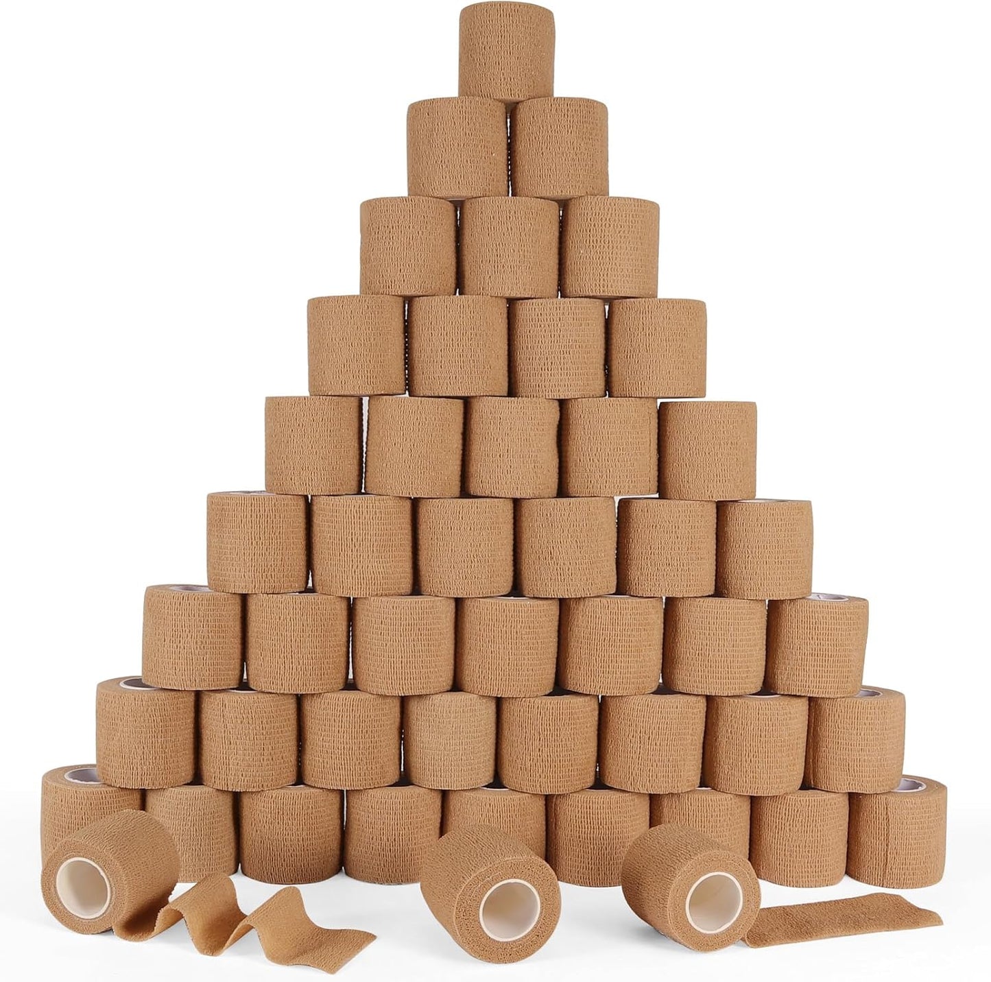 48 Pack Self Adhesive Bandage Wrap, 2” x 5 Yards Cohesive Medical Tape Elastic Grip Tape Black Sports Tape Athletic for Ankle, Wrist Sprains, Pet First Aid (Brown)