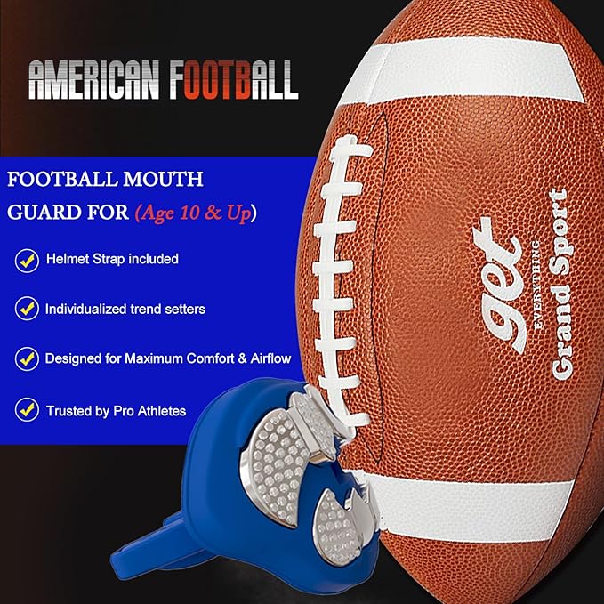 LeCool Football Mouth Guard with Connected Strap- 3D Beast Chrome Adult and Youth Mouth Guard-Mouth Piece for Sports for Maximum Air Flow and Teeth Protection