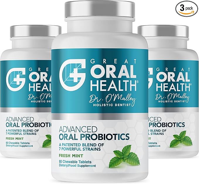 Oral Probiotics for Mouth Bad Breath Treatment for Adults: Dentist Formulated BLIS K12 M18 Advanced Oral Probiotics for Teeth and Gums, 60 Chewable Oral Health Probiotics Supplement Tablets (Mint 3pk)