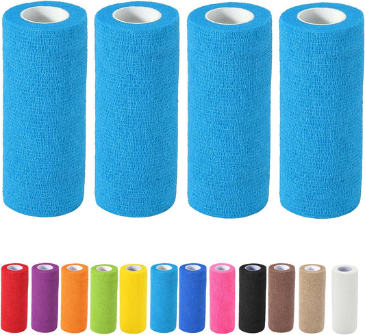 4 Pack Self Adhesive Bandage Wrap, 6 in x 5 Yards Non-Woven Self Adherent Cohesive Bandage, Vet Wrap Wound Tape for Thumb Finger Wrist Knee Ankle, Blue
