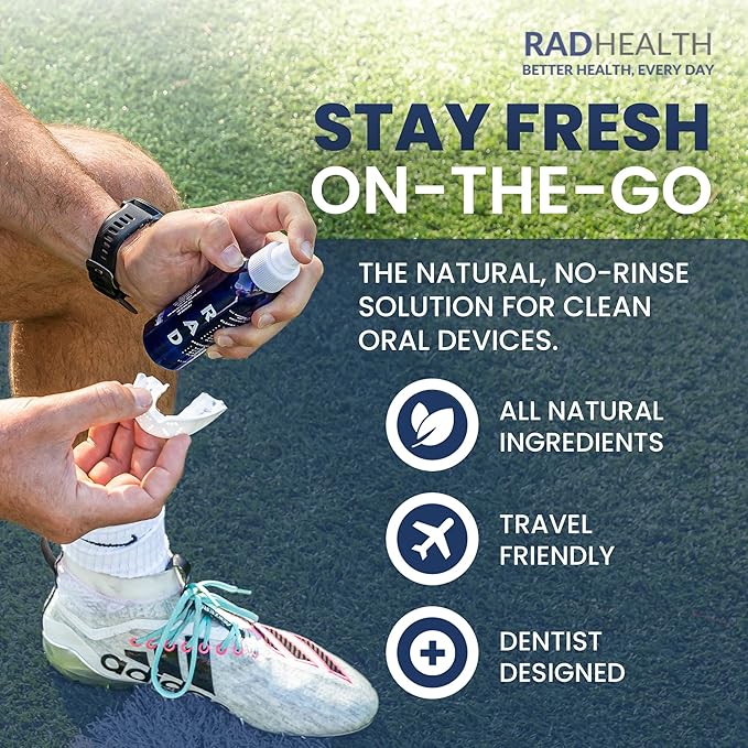 RAD FRESH - Natural Mouth Guard Cleaner with Food-Grade Hydrogen Peroxide, Easy-to-Use, No-Rinse-Formula Retainers Cleaner for All Oral Devices Like Aligners, Dentures & More, 1 Pack, 3.4 oz