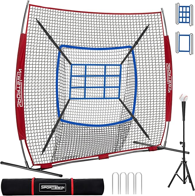 7x7 FT Baseball Net for Batting Pitching Hitting, with Strike Zone, Softball Net for Batting and Pitching, Baseball Practice Training Equipment for Kids Adult Youth