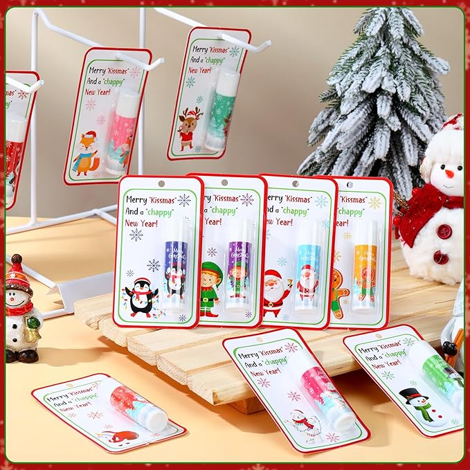 10 Pack Christmas Lip Balms Bulk Christmas Party Gifts Favors Stocking Stuffers Holiday Lip Balms Employee Staff Team Appreciation Gifts Thank You for Teacher Coworkers (Cute)
